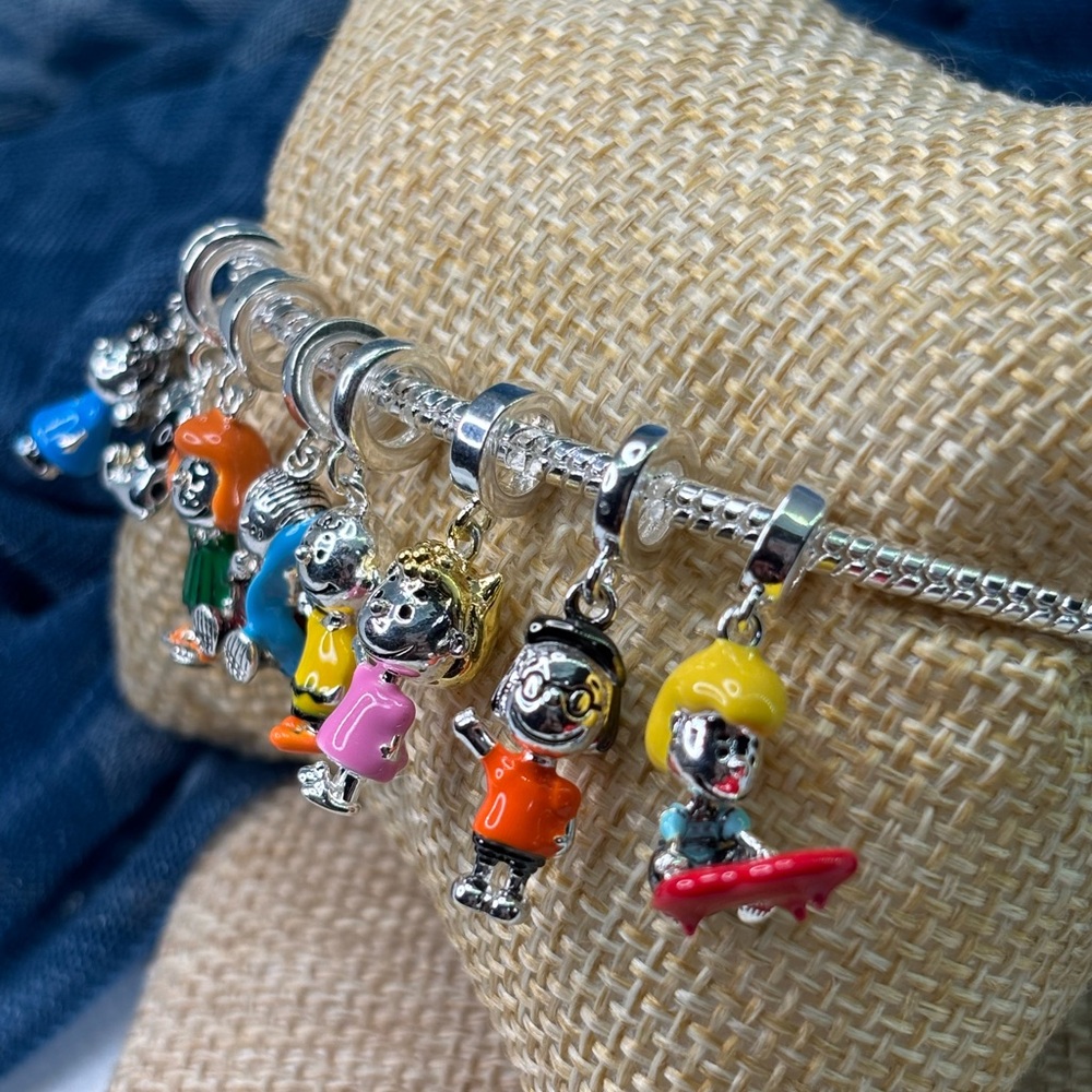 Colorful Cartoon Character Charms Bracelet sterling silver Charlie Brown PEANUTS - Picture 3 of 16